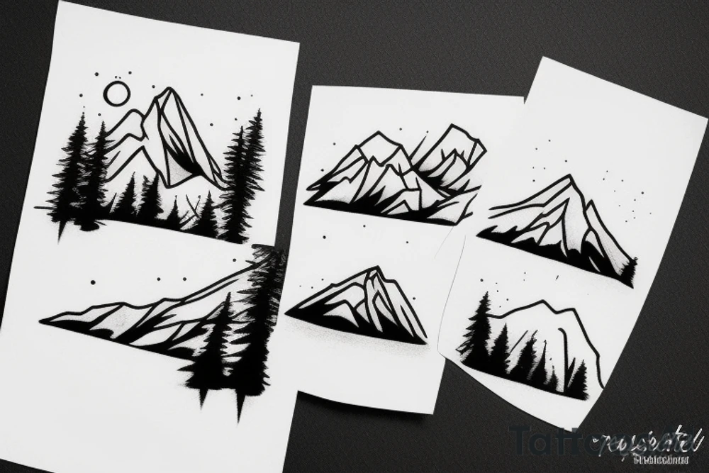 Forest with mountains behind it tattoo idea