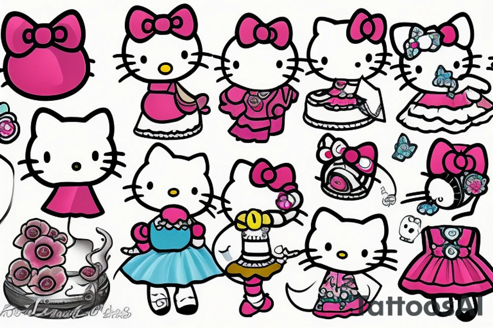 Hello kitty and girly cartoon caracters tattoo idea