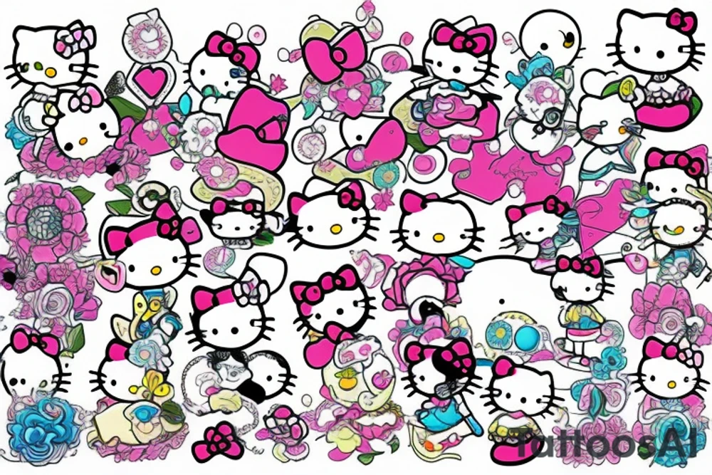 Hello kitty and girly cartoon caracters tattoo idea