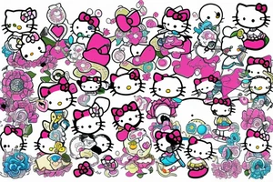 Hello kitty and girly cartoon caracters tattoo idea