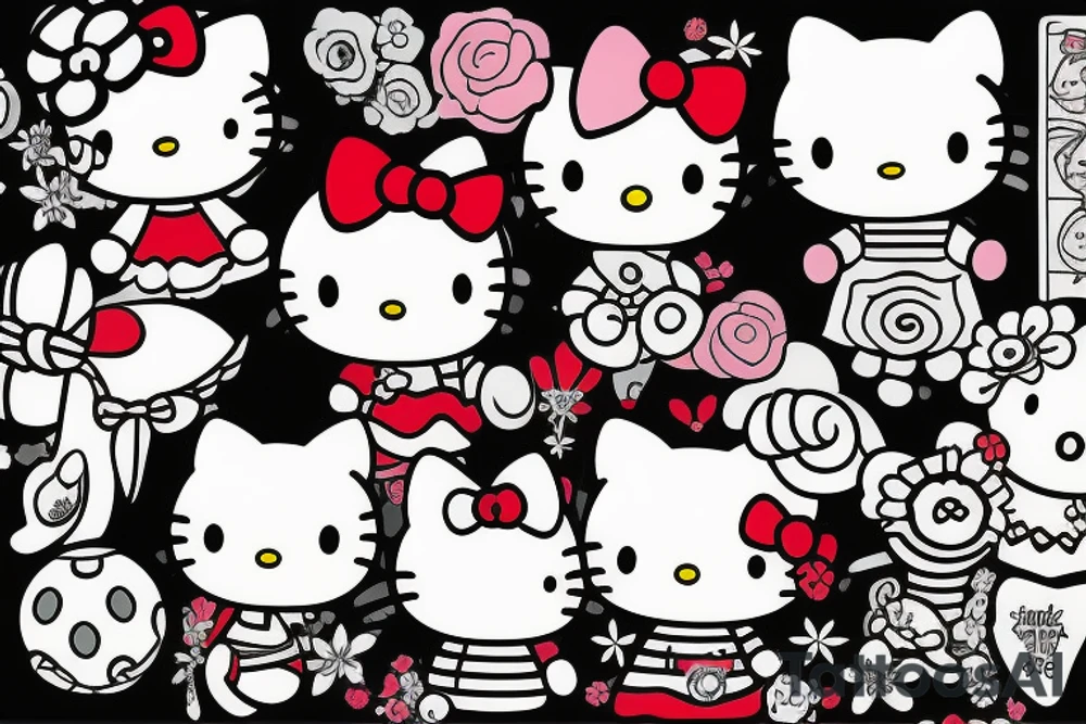 Hello kitty and girly cartoon caracters tattoo idea