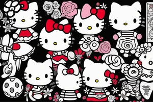 Hello kitty and girly cartoon caracters tattoo idea