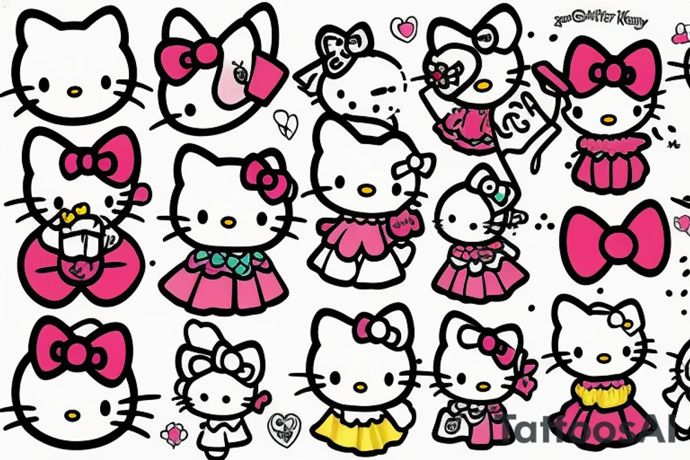 Hello kitty and girly cartoon caracters tattoo idea