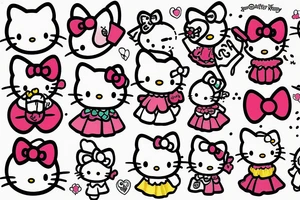 Hello kitty and girly cartoon caracters tattoo idea