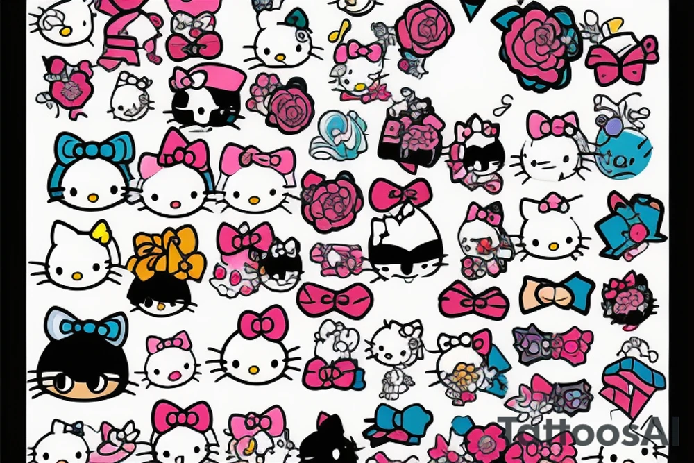 Hello kitty and girly cartoon caracters tattoo idea