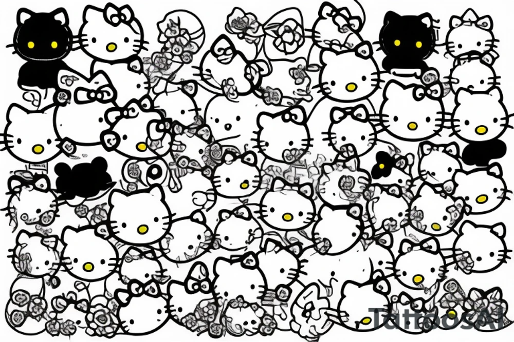 Hello kitty and girly cartoon caracters tattoo idea