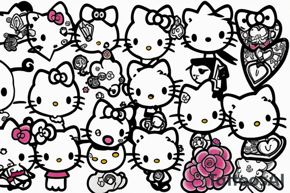 Hello kitty and girly cartoon caracters tattoo idea