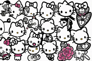 Hello kitty and girly cartoon caracters tattoo idea