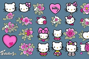 Hello kitty with hearts and flowers tattoo idea