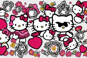 Hello kitty with hearts and flowers tattoo idea