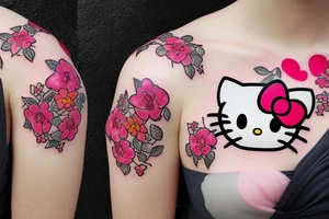 Hello kitty with hearts and flowers tattoo idea