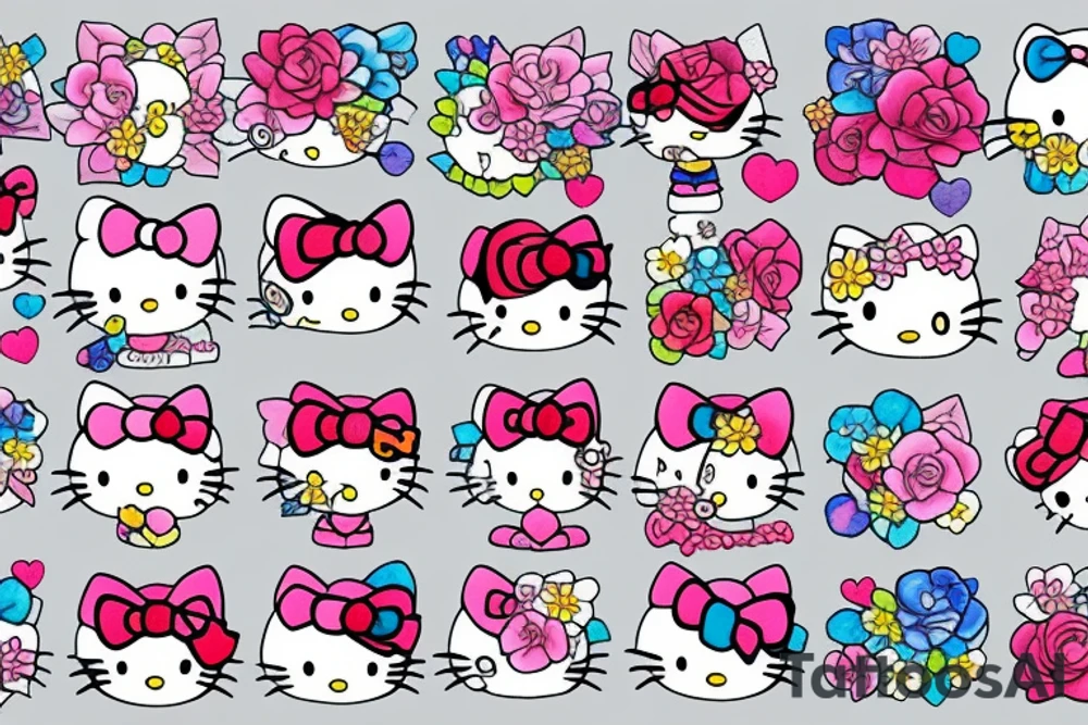 Hello kitty with hearts and flowers tattoo idea