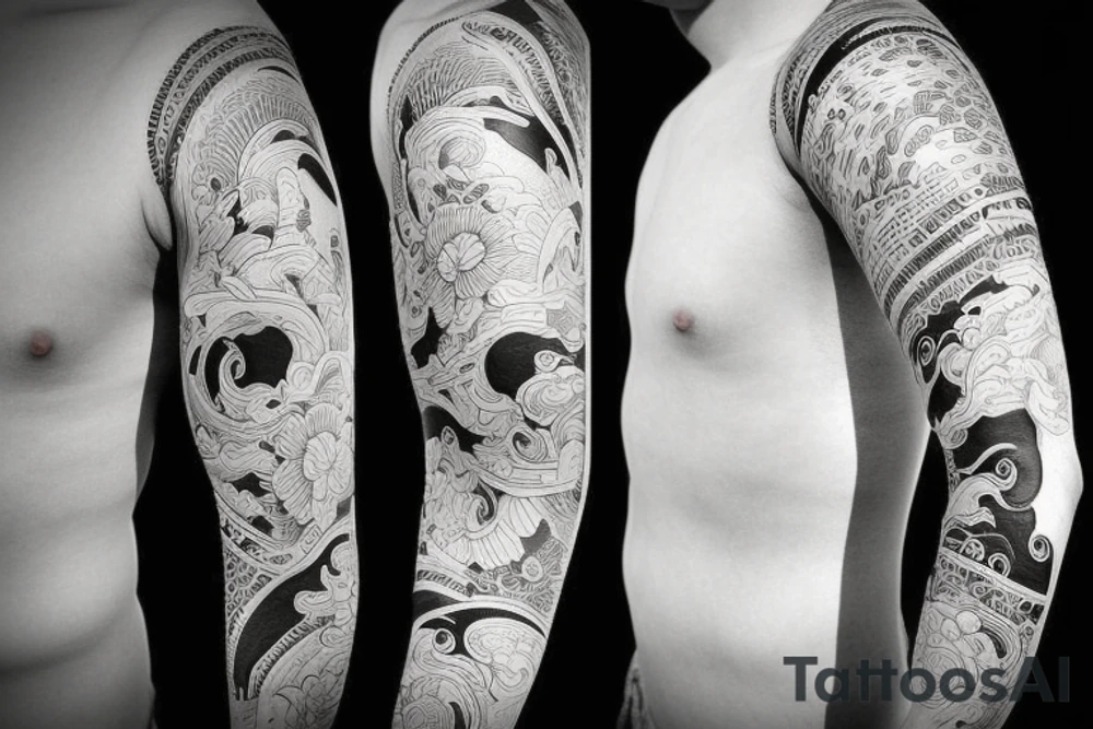 asian full arm sleeve tattoo idea