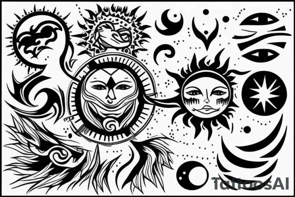 Sun and moon colliding together tattoo idea