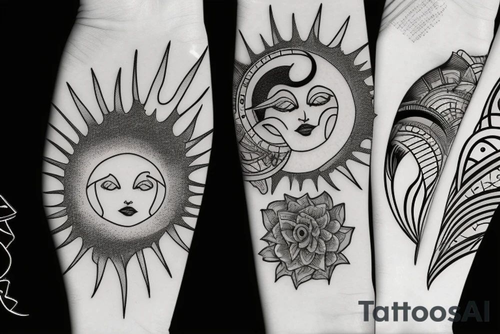 Sun and Moon crashing into each other tattoo idea