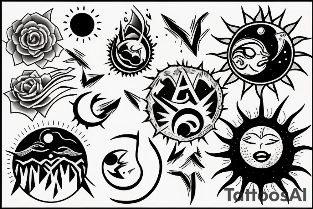 Sun and Moon crashing into each other tattoo idea