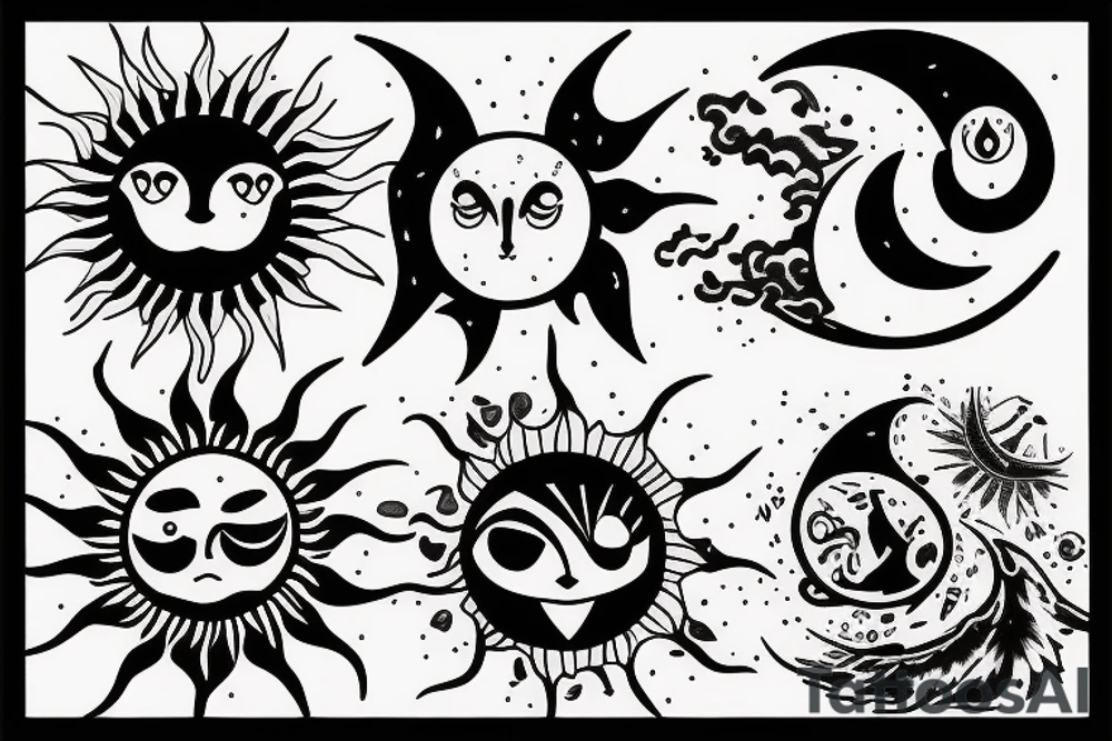 Sun and Moon crashing into each other tattoo idea