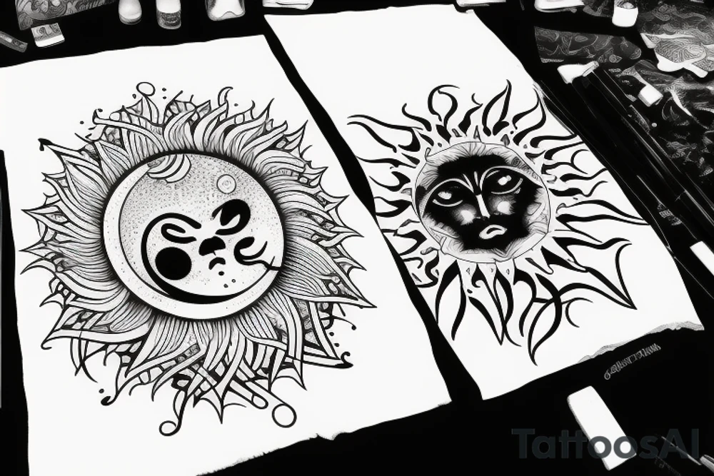 Sun and Moon crashing into each other tattoo idea