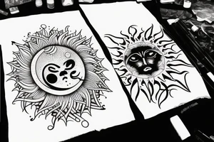Sun and Moon crashing into each other tattoo idea