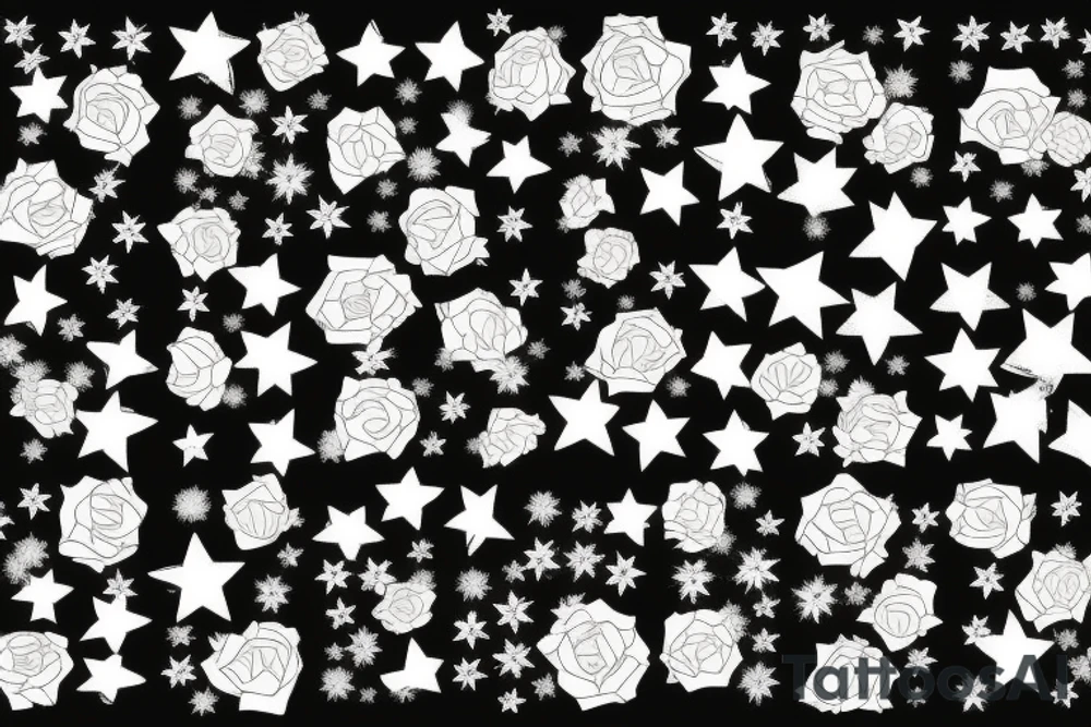 sparkling stars in a rose tattoo idea