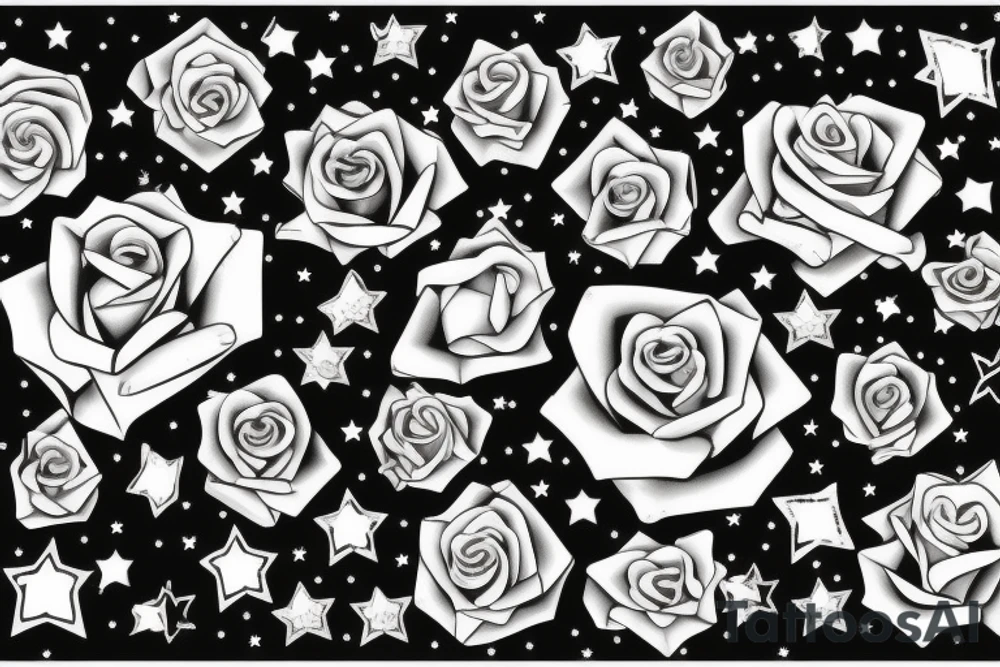 sparkling stars in a rose tattoo idea