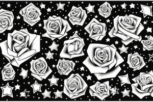 sparkling stars in a rose tattoo idea