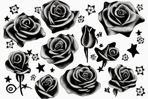 A rose with black petals, in those petals are small sparkling stars tattoo idea