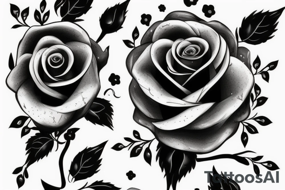 A rose with black petals, in those petals are small sparkling stars tattoo idea