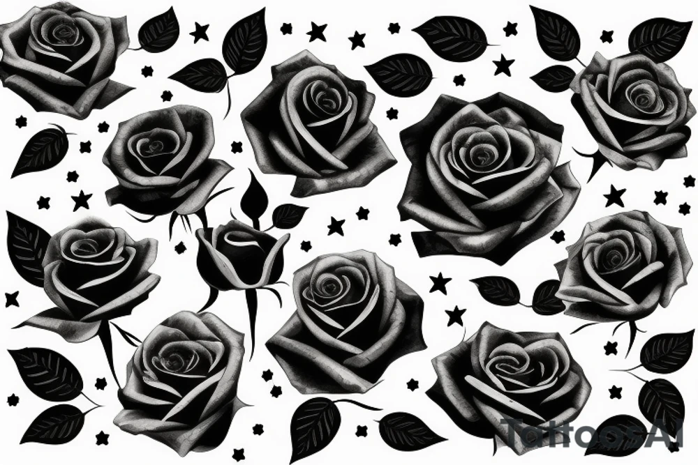A rose with black petals, in those petals are bright sparkling stars tattoo idea