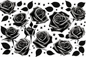 A rose with black petals, in those petals are bright sparkling stars tattoo idea