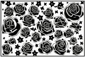 A rose with black petals, in those petals are bright sparkling stars tattoo idea
