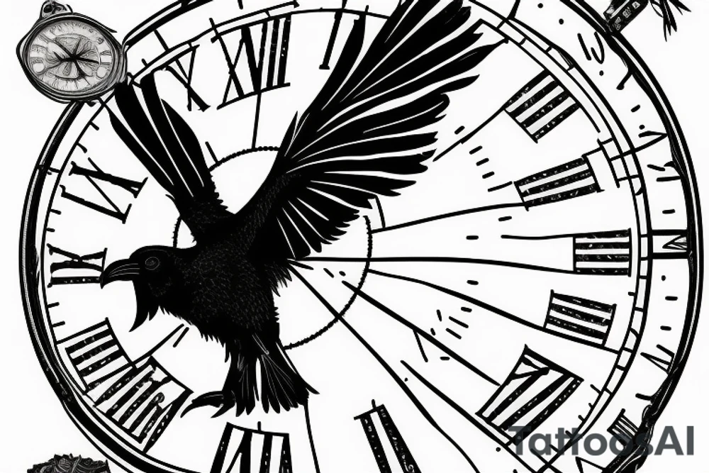 broken clock fading into ravens tattoo idea