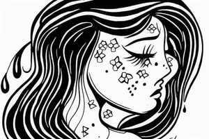 cracked mirror with a girl staring into it crying tattoo idea