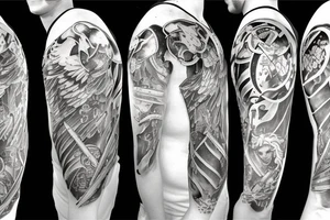 An angel in plate armor with a banner of 3 hopeful words tattoo idea