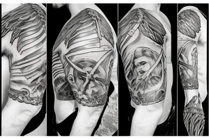 An angel in plate armor with a banner of 3 hopeful words tattoo idea
