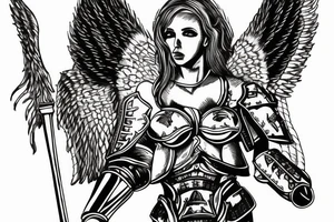 An angel in plate armor standing over a battlefield tattoo idea