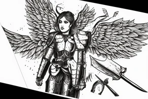 An angel in plate armor standing over a battlefield tattoo idea