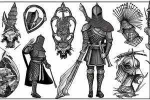 A knight standing solemnly over a battlefield tattoo idea