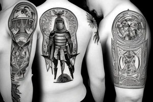 A knight standing solemnly over a battlefield tattoo idea