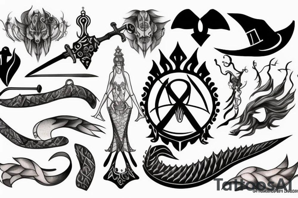 Witch, scales,
sword tattoo idea