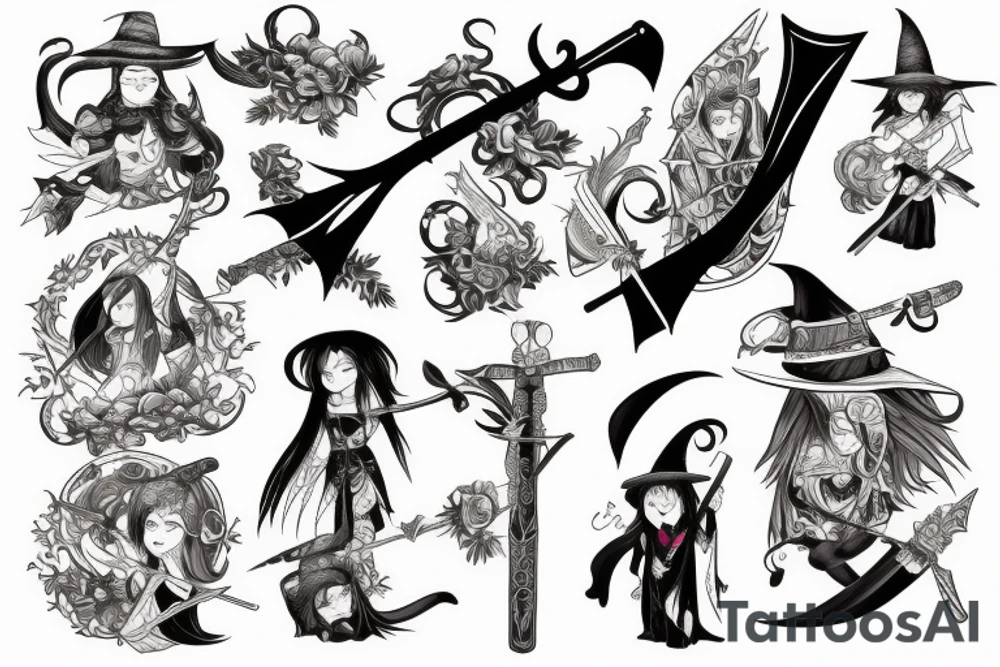 Witch with a sword tattoo idea