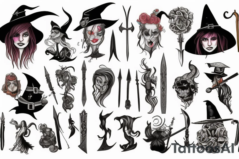 Witch with a sword tattoo idea