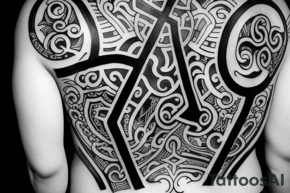 Black cross on back tattoo idea