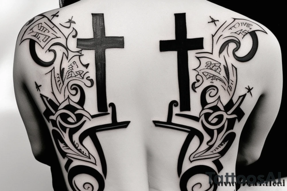 Black cross on back tattoo idea