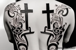 Black cross on back tattoo idea