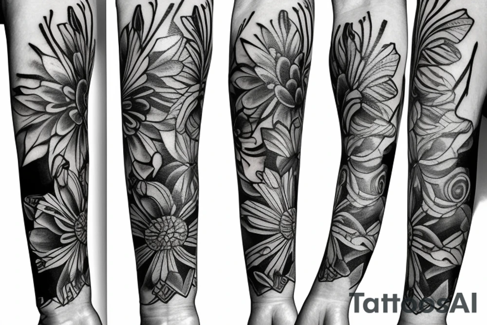 Flower arm sleeve with art women tattoo idea