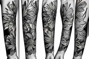 Flower arm sleeve with art women tattoo idea