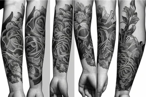 Flower arm sleeve with art women tattoo idea