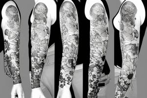Flower arm sleeve with art women tattoo idea