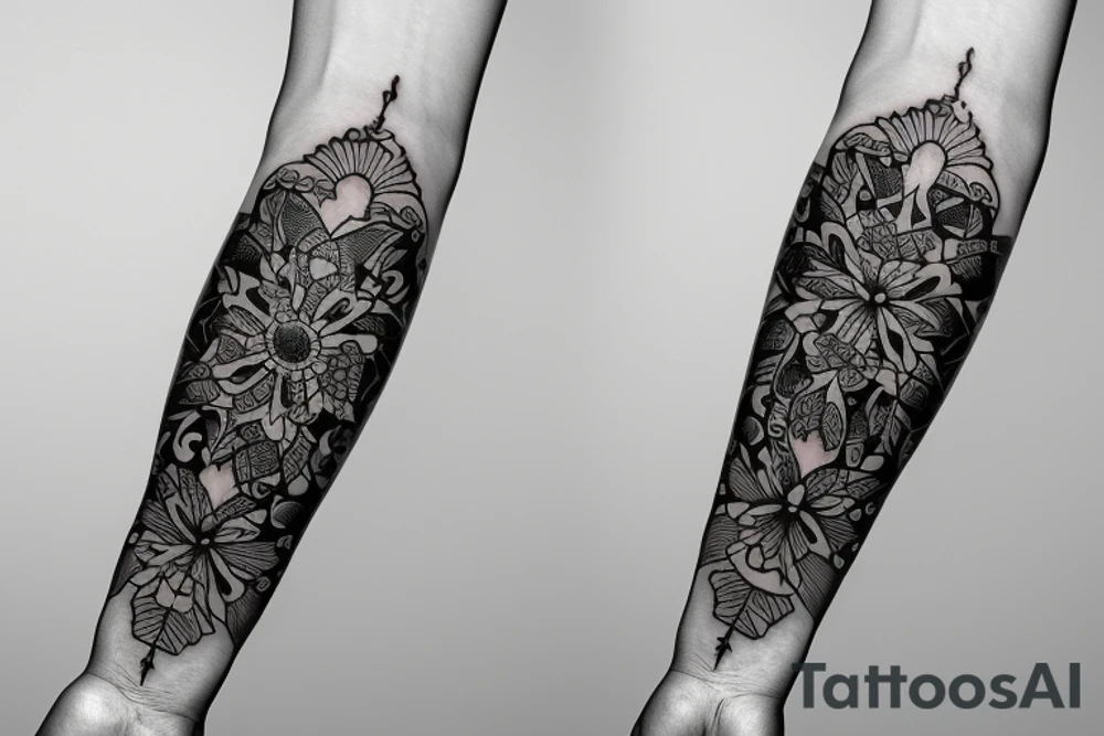 Flower arm sleeve with art women tattoo idea